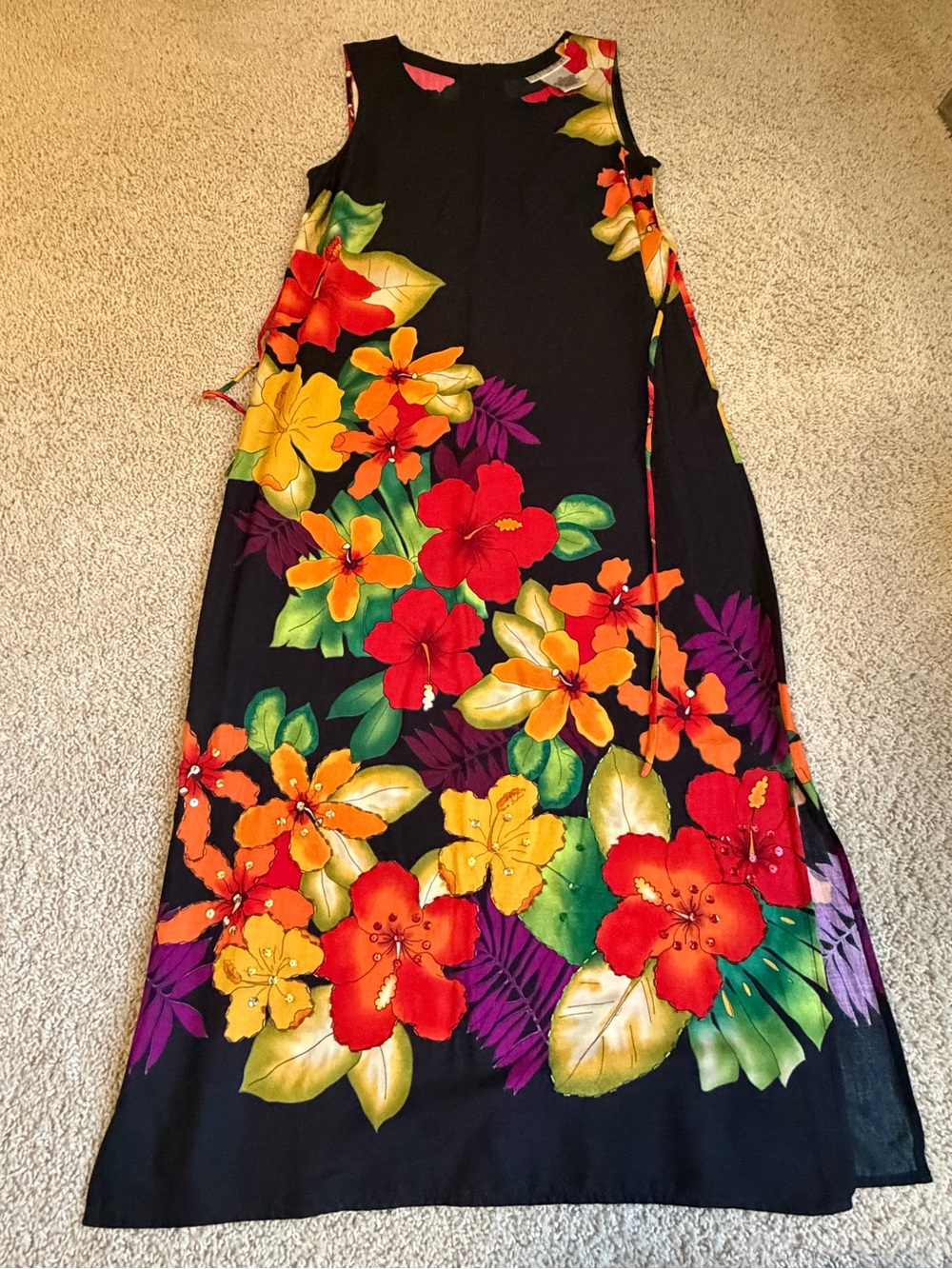madison leigh Black Maxi Dress with Bright Tropical Floral Print